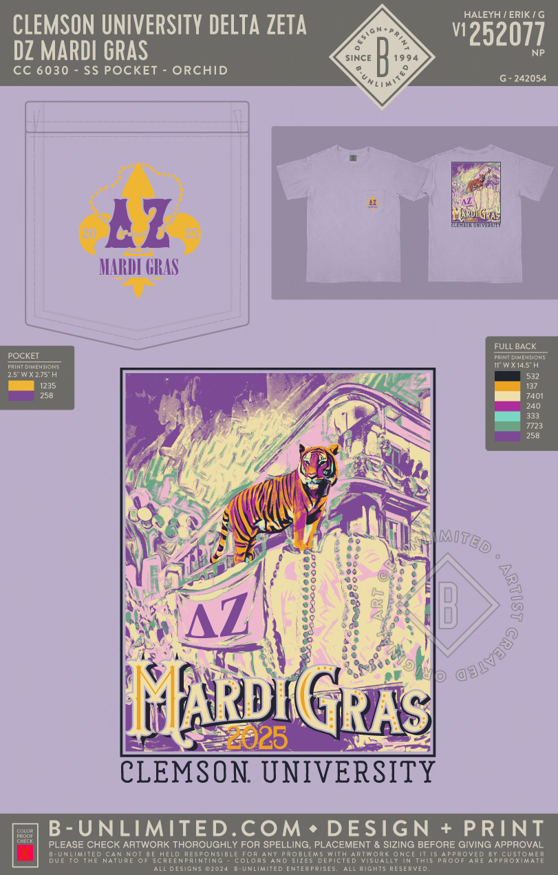 Clemson University Delta Zeta - DZ Mardi Gras - CC - 6030 - SS Pocket - Orchid