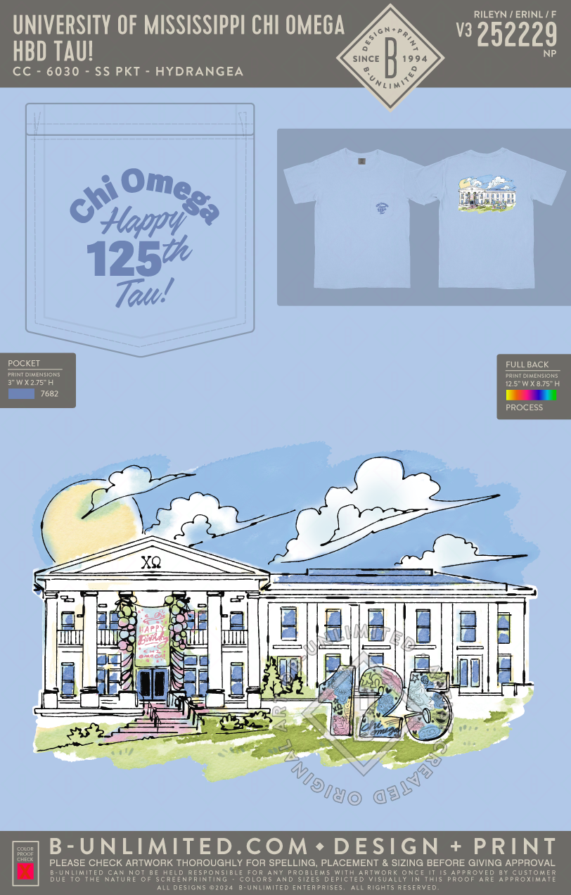 University of Mississippi Chi Omega - HBD Tau! - CC - 6030 - SS Pocket - Hydrangea