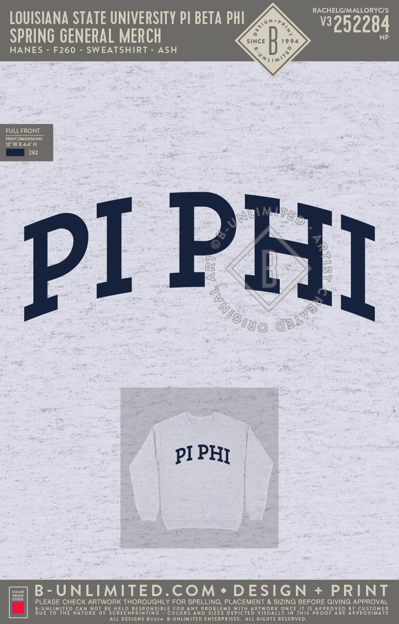 Louisiana State University Pi Beta Phi - Spring General Merch - Hanes - F260 - Sweatshirt - Ash