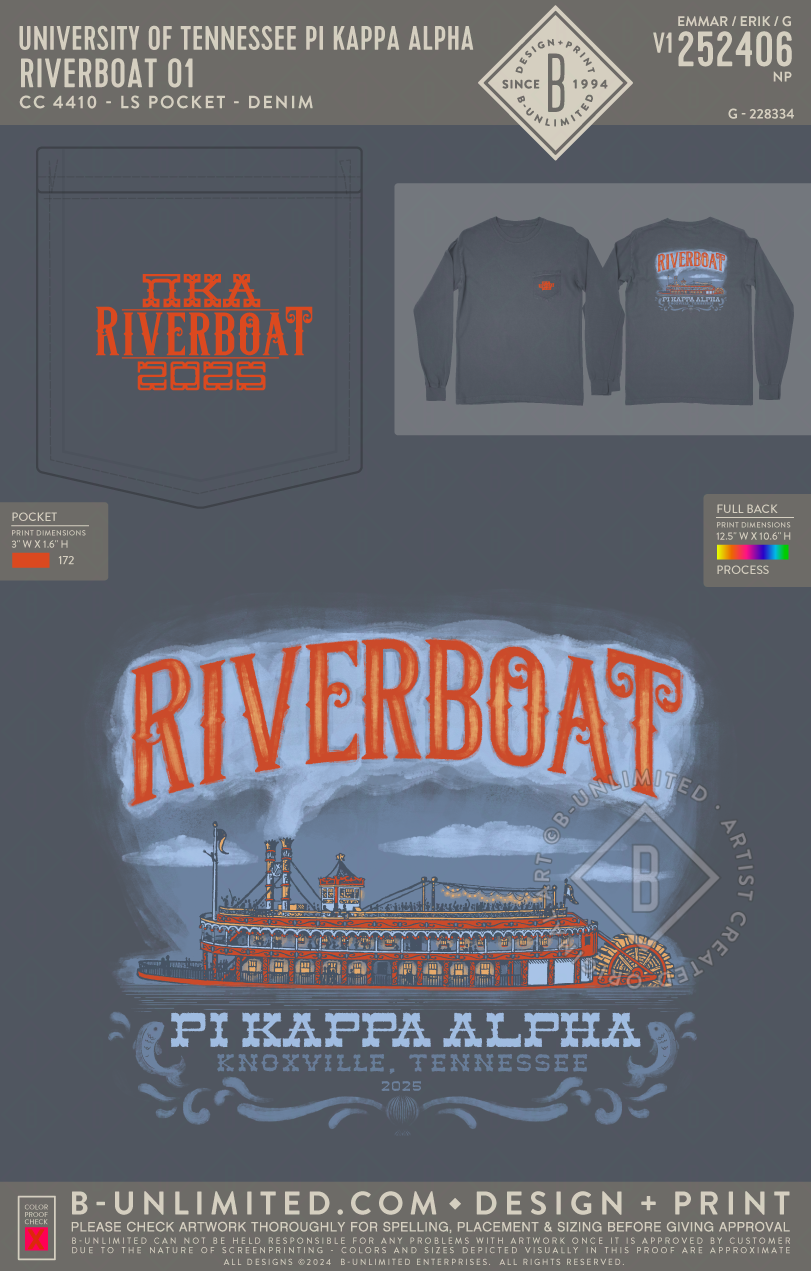 University of Tennessee Pi Kappa Alpha - Riverboat O1 - CC - 4410 - LS Pocket - Denim