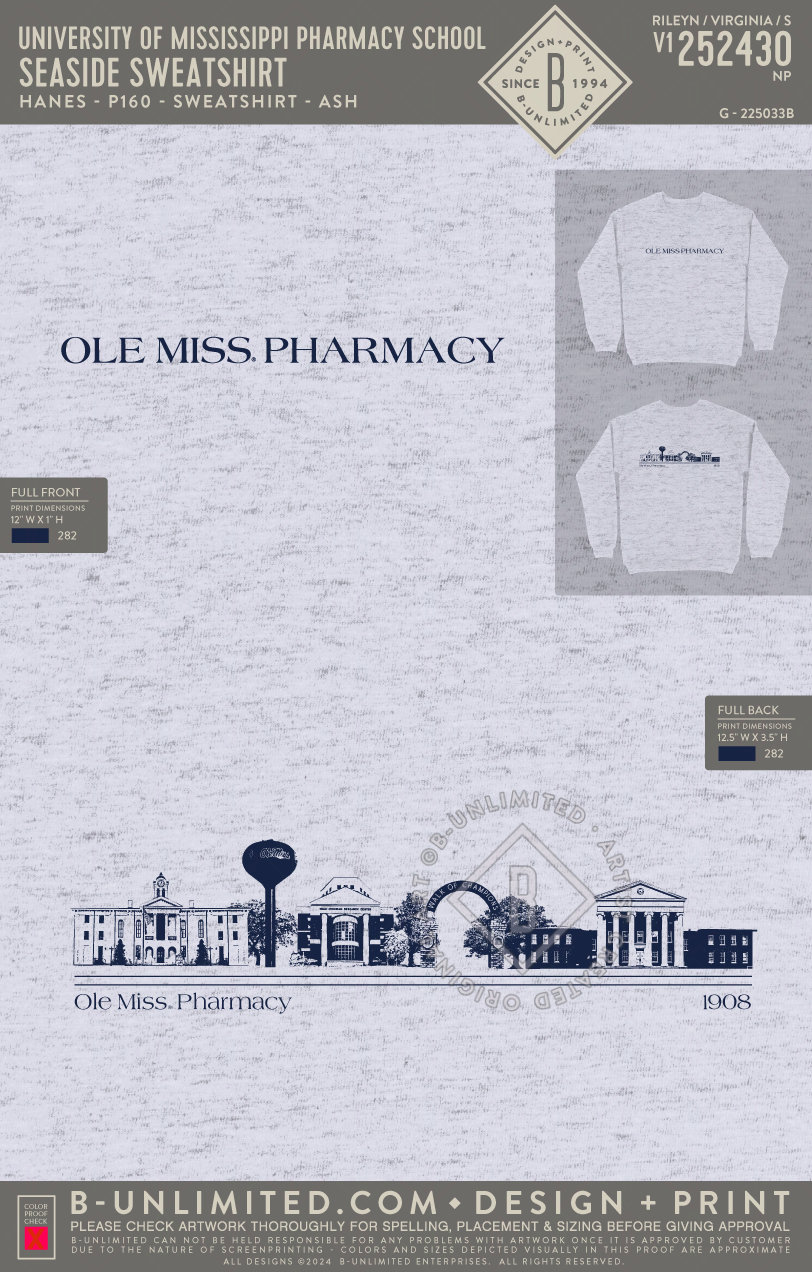 University of Mississippi Pharmacy School - Seaside Sweatshirt - Hanes - P160 - Sweatshirt - Ash