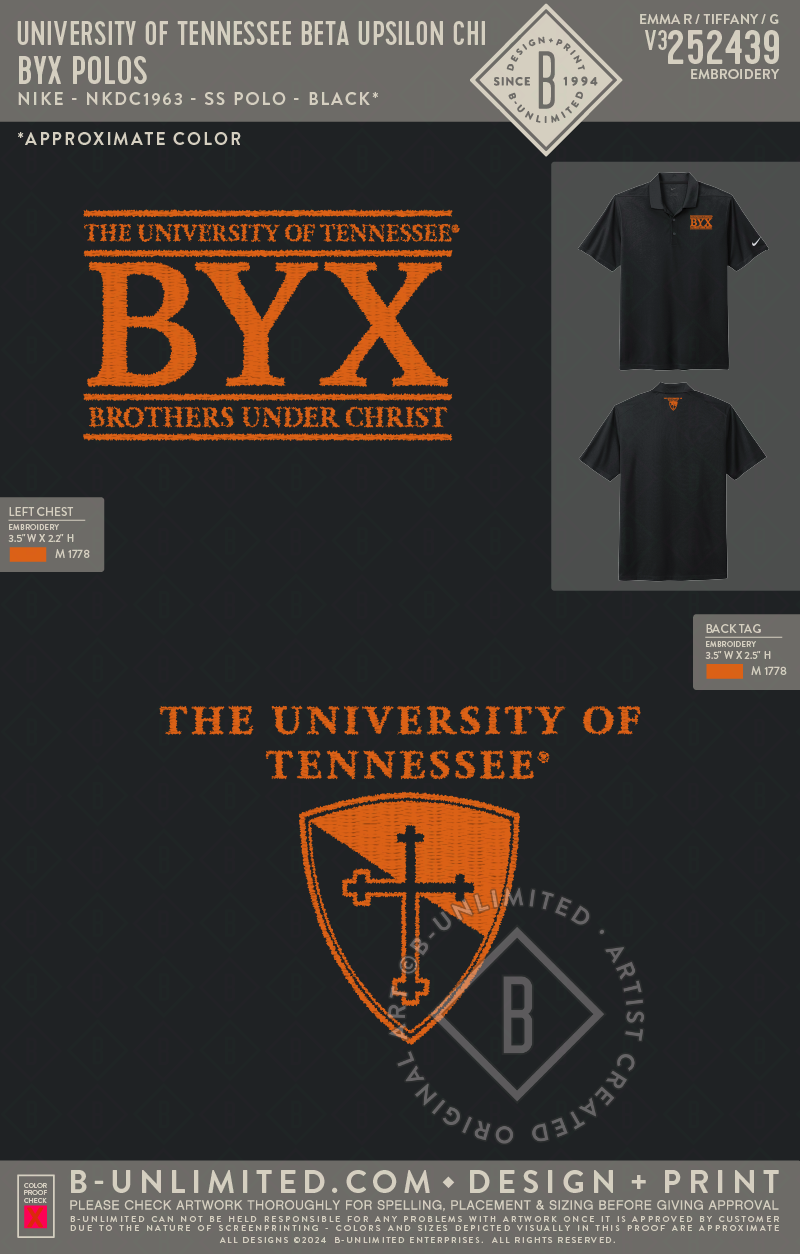 University of Tennessee Beta Upsilon Chi - BYX Polos - Nike - NKDC1963 - SS Polo - Black