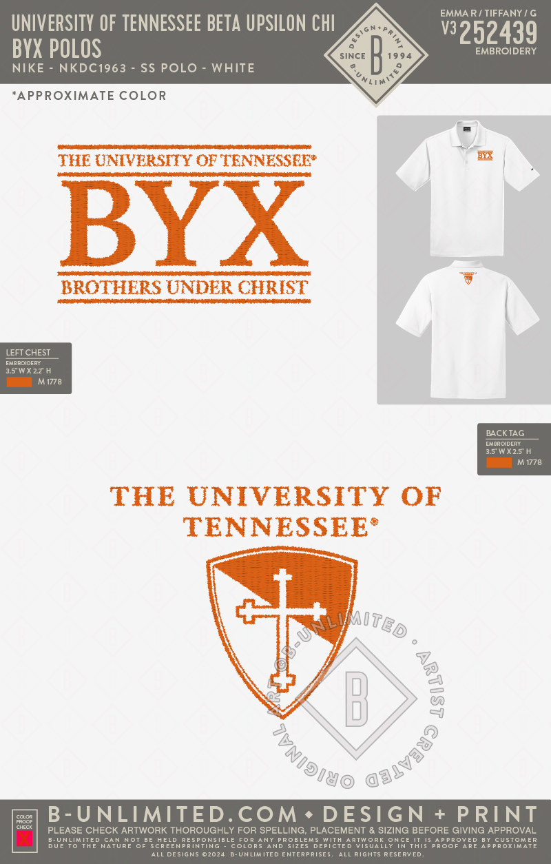 University of Tennessee Beta Upsilon Chi - BYX Polos - Nike - NKDC1963 - SS Polo - White