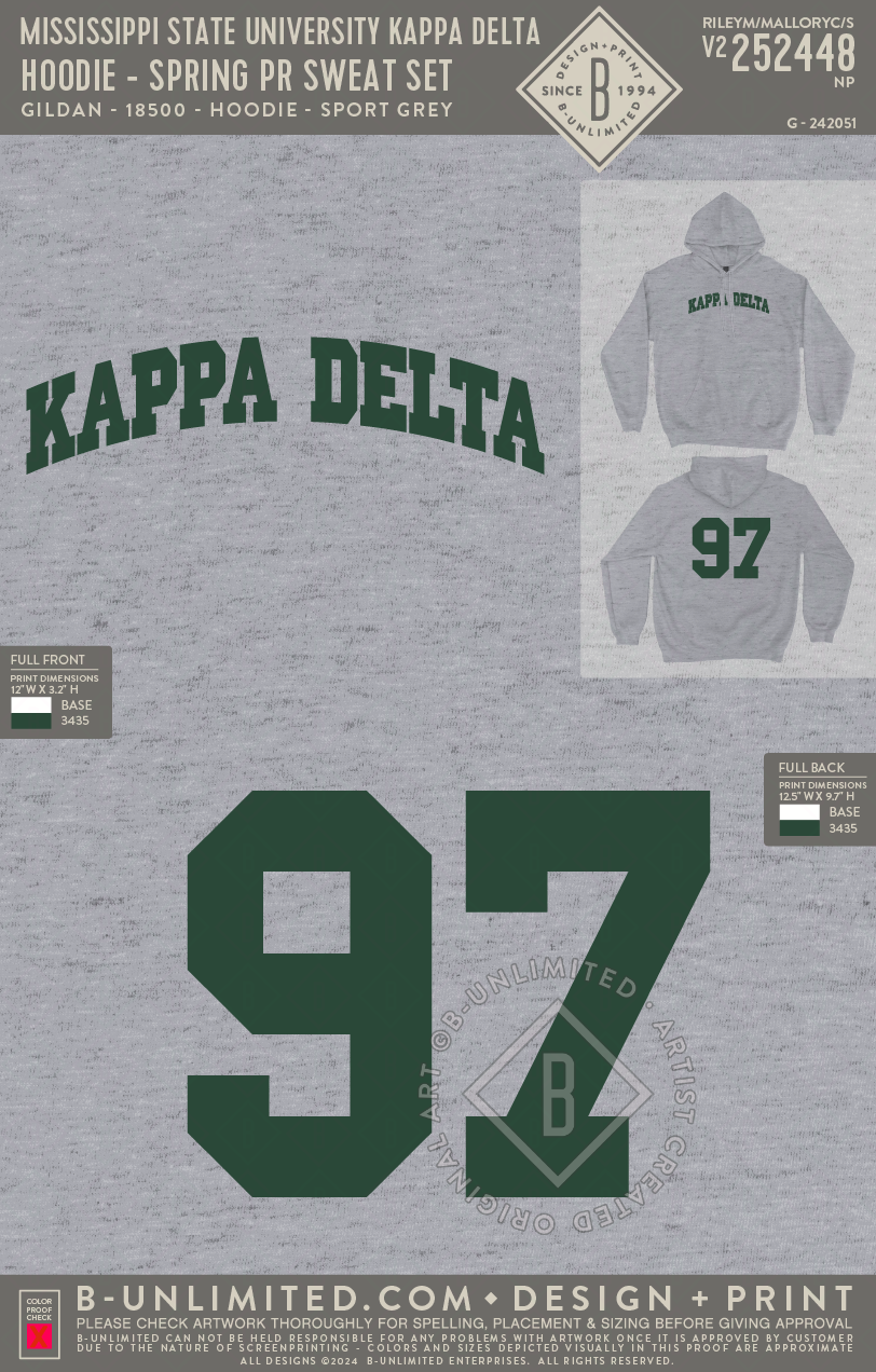 Mississippi State University Kappa Delta - Hoodie - Spring PR Sweat Set - Gildan - 18500 - Hoodie - Sport Grey