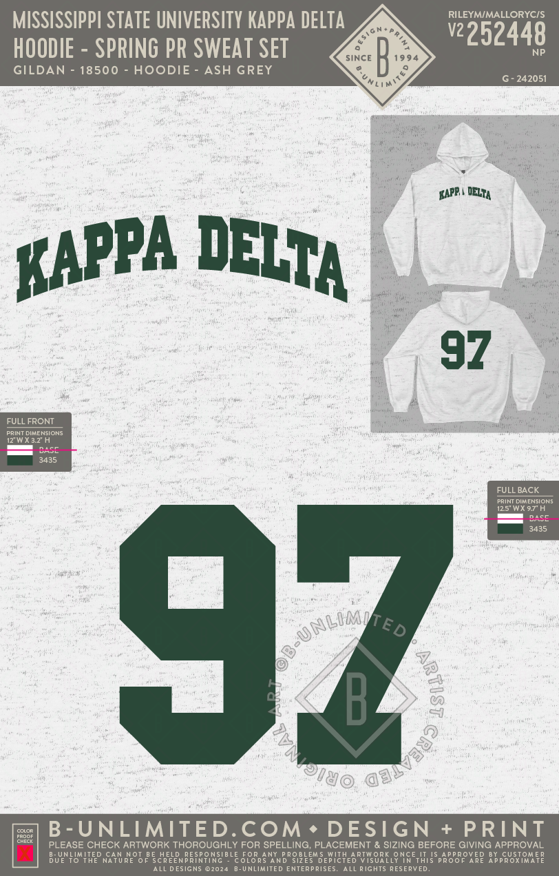 Mississippi State University Kappa Delta - Hoodie - Spring PR Sweat Set - Gildan - 18500 - Hoodie - Ash Grey