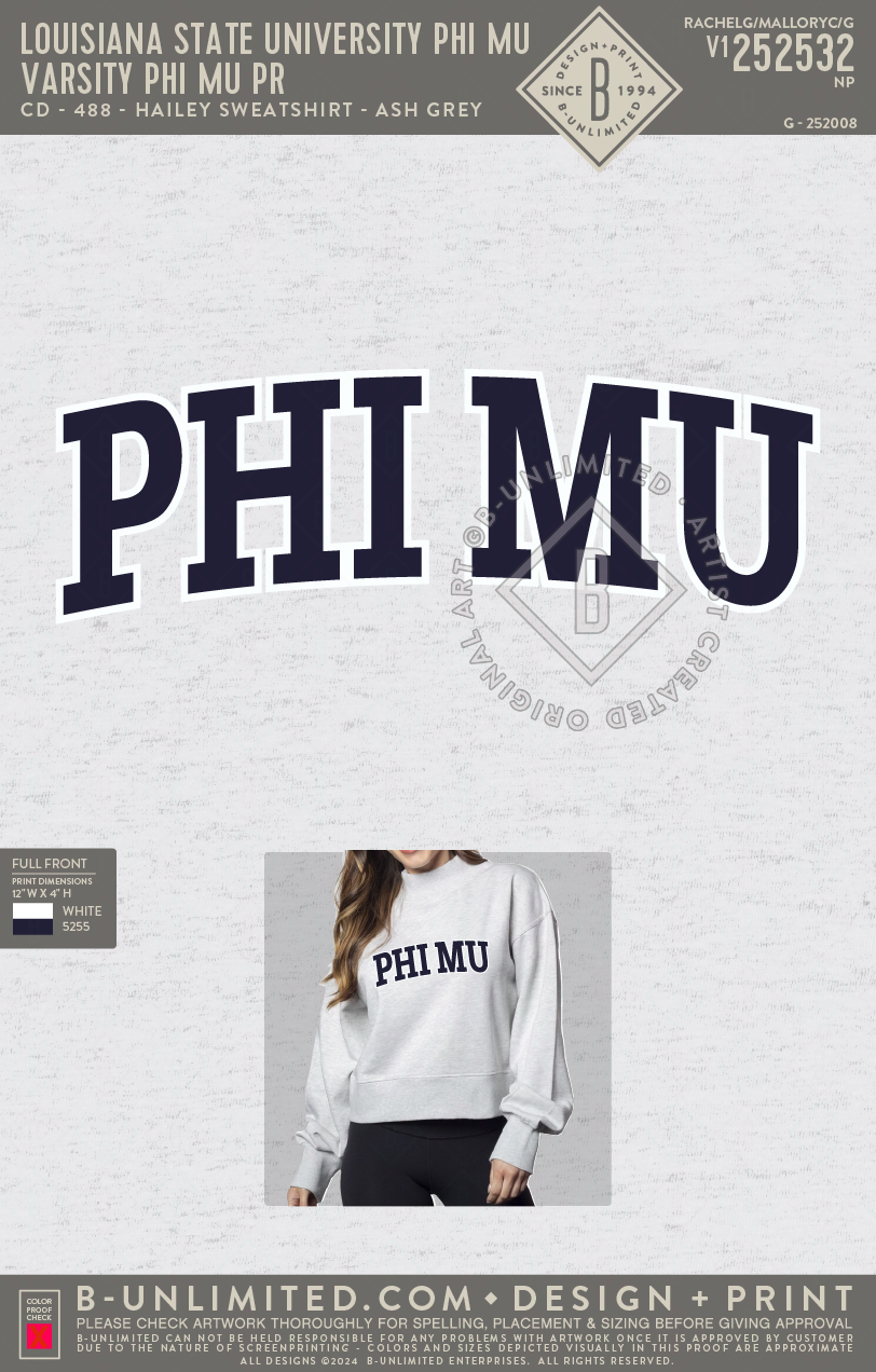 Louisiana State University Phi Mu - Varsity Phi Mu PR - CD - 488 - Hailey Sweatshirt - Ash Grey