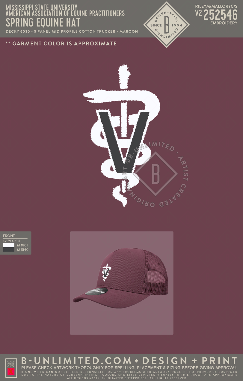 Mississippi State University American Association of Equine Practitioners - Spring Equine Hat - Decky - 6030 - 5 PANEL MID PROFILE COTTON TRUCKER - Maroon