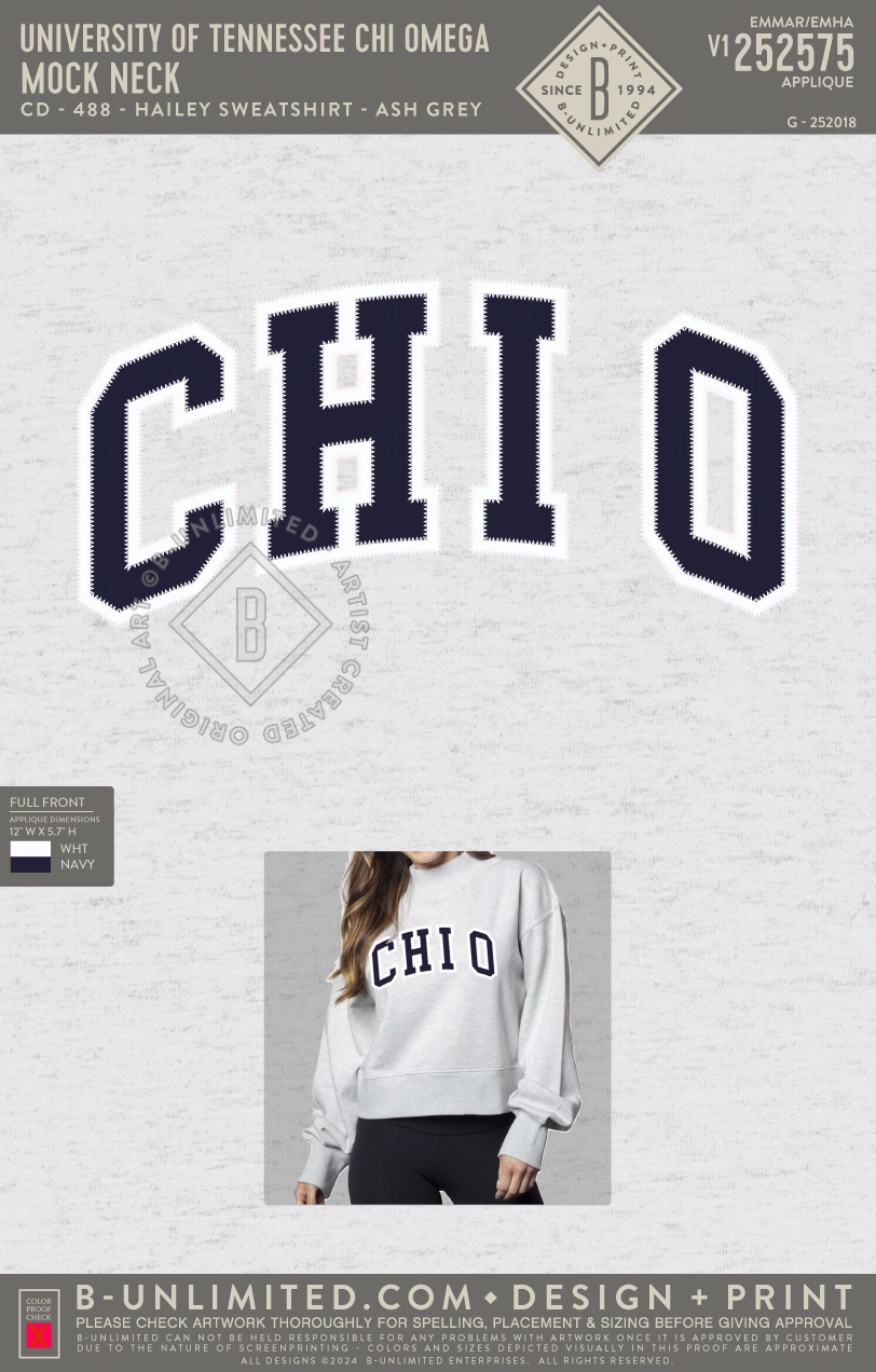 University of Tennessee Chi Omega - Mock Neck - CD - 488 - Hailey Sweatshirt - Ash Grey