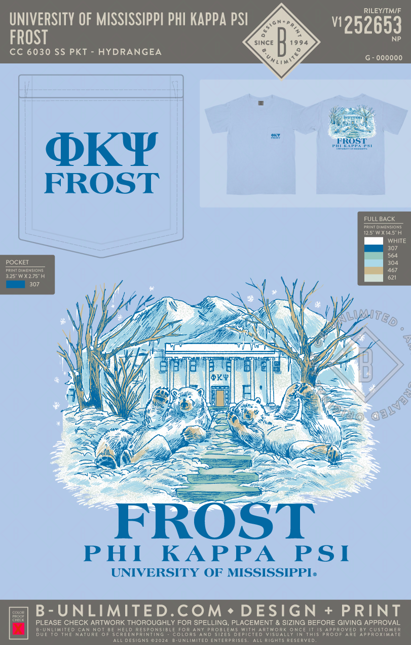 University of Mississippi Phi Kappa Psi - Frost - CC - 6030 - SS Pocket - Hydrangea