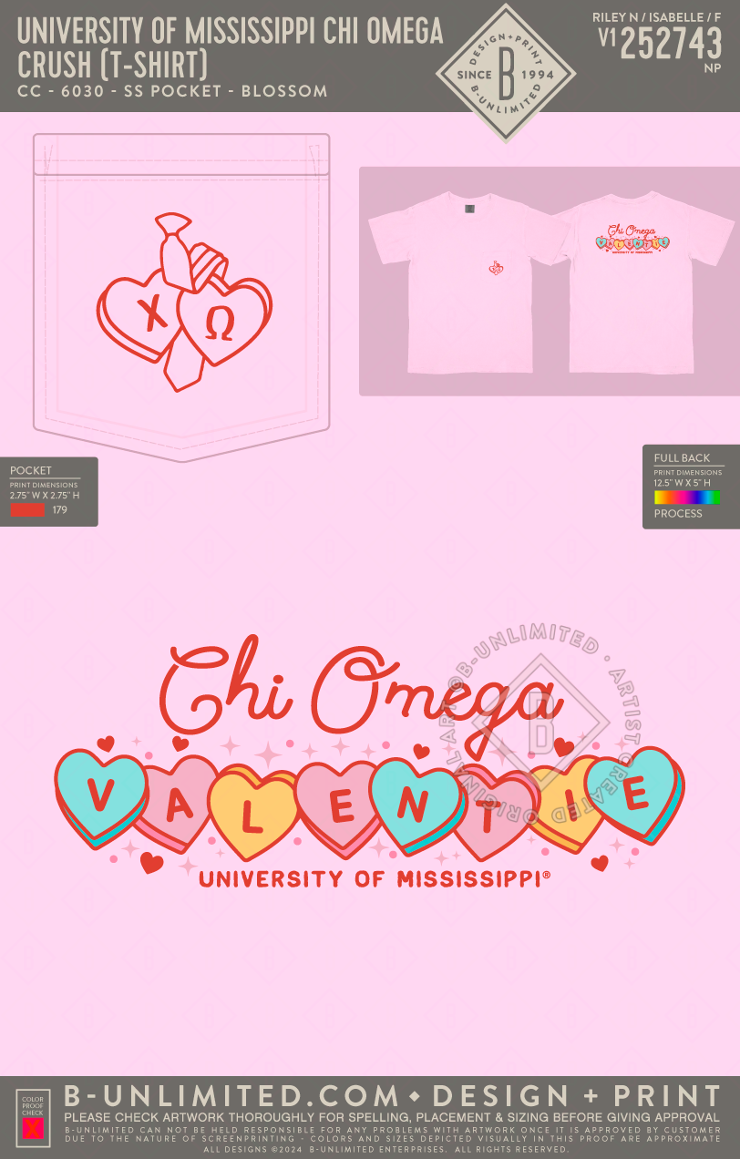 University of Mississippi Chi Omega - Crush (T-Shirt) - CC - 6030 - SS Pocket - Blossom