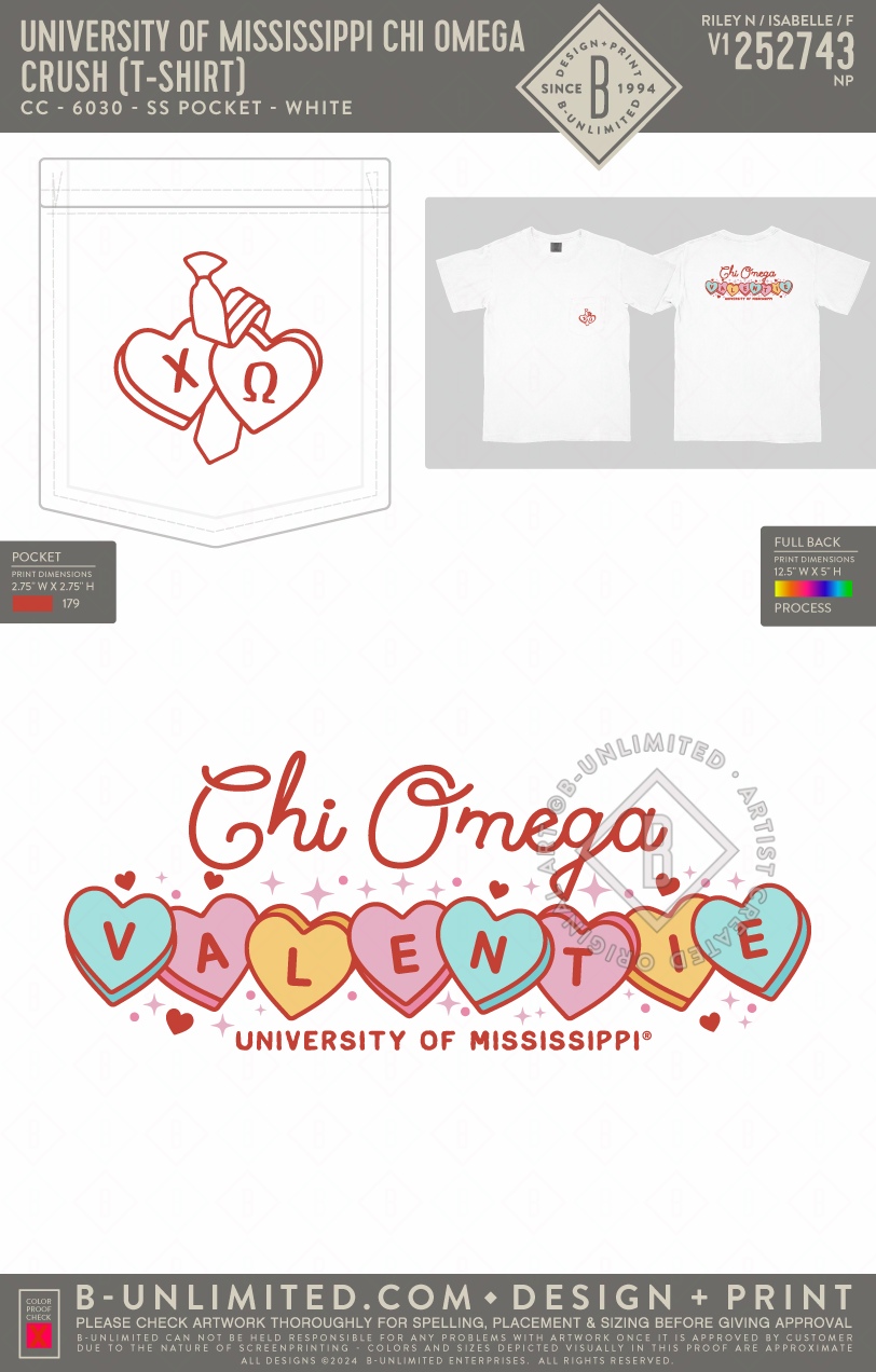 University of Mississippi Chi Omega - Crush (T-Shirt) - CC - 6030 - SS Pocket - White