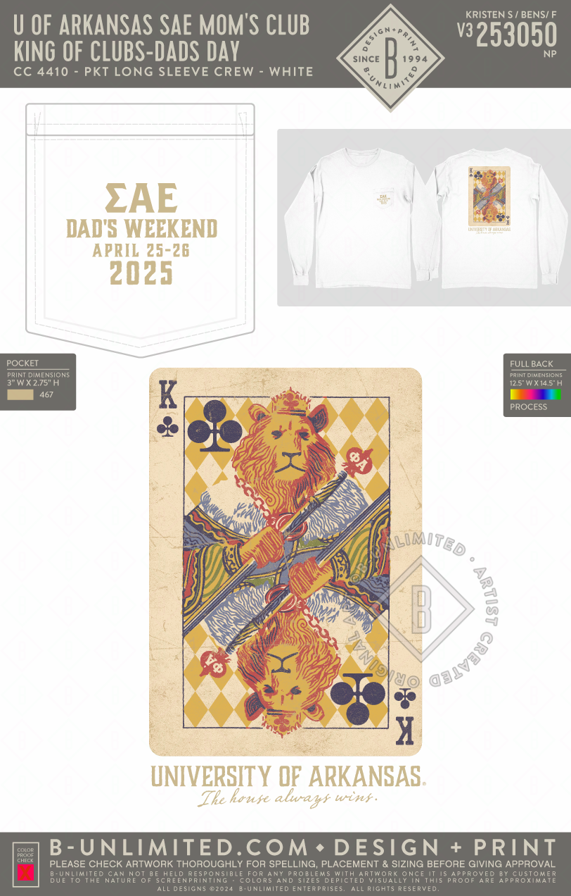 University of Arkansas Sigma Alpha Epsilon Mom's Club - King of Clubs - Dad's Day - CC - 4410 - LS Pocket - White