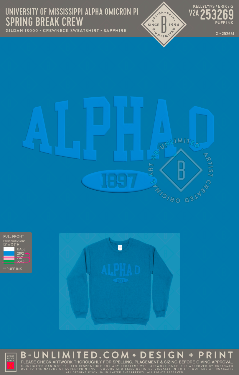 University of Mississippi Alpha Omicron Pi - Spring Break Crew - Gildan - 18000 - Crewneck Sweatshirt - Sapphire