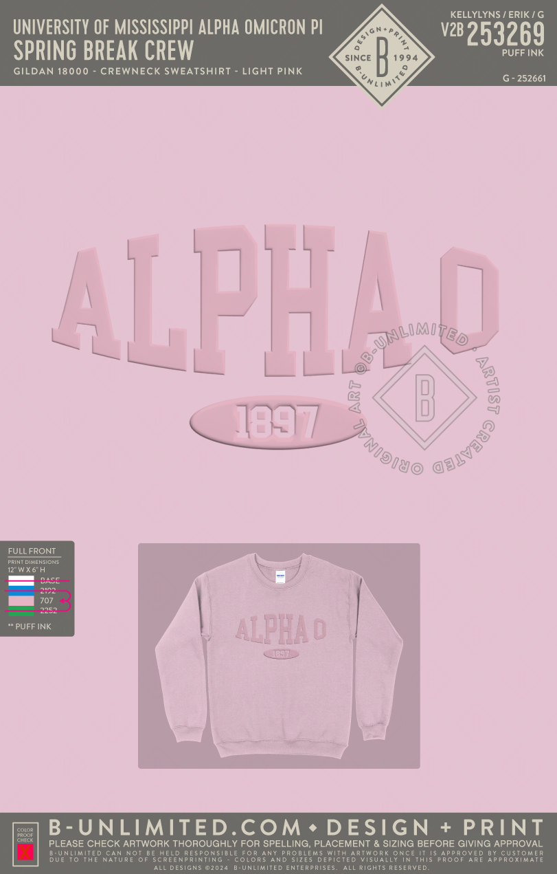 University of Mississippi Alpha Omicron Pi - Spring Break Crew - Gildan - 18000 - Crewneck Sweatshirt - Light Pink