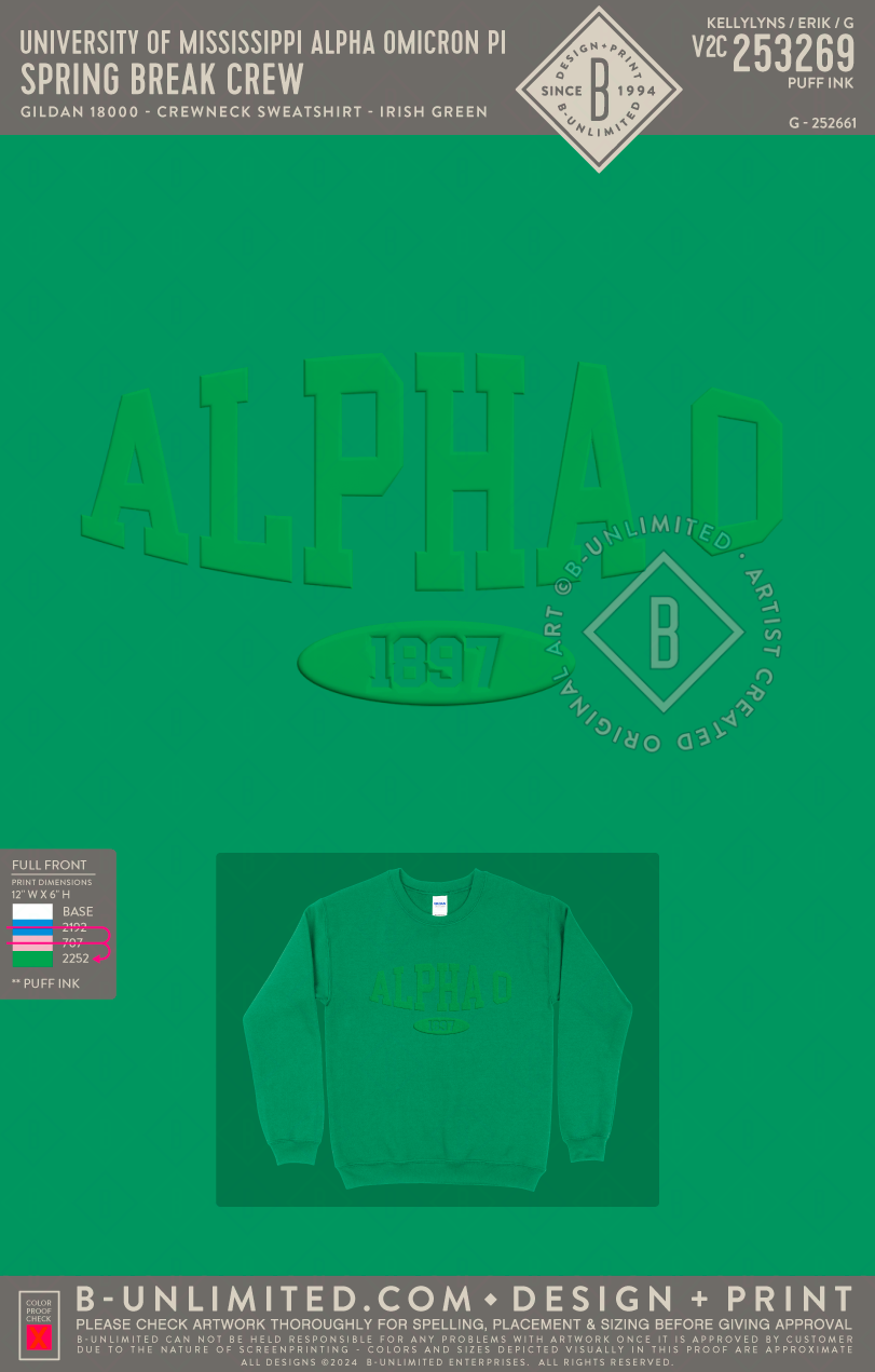 University of Mississippi Alpha Omicron Pi - Spring Break Crew - Gildan - 18000 - Crewneck Sweatshirt - Irish Green