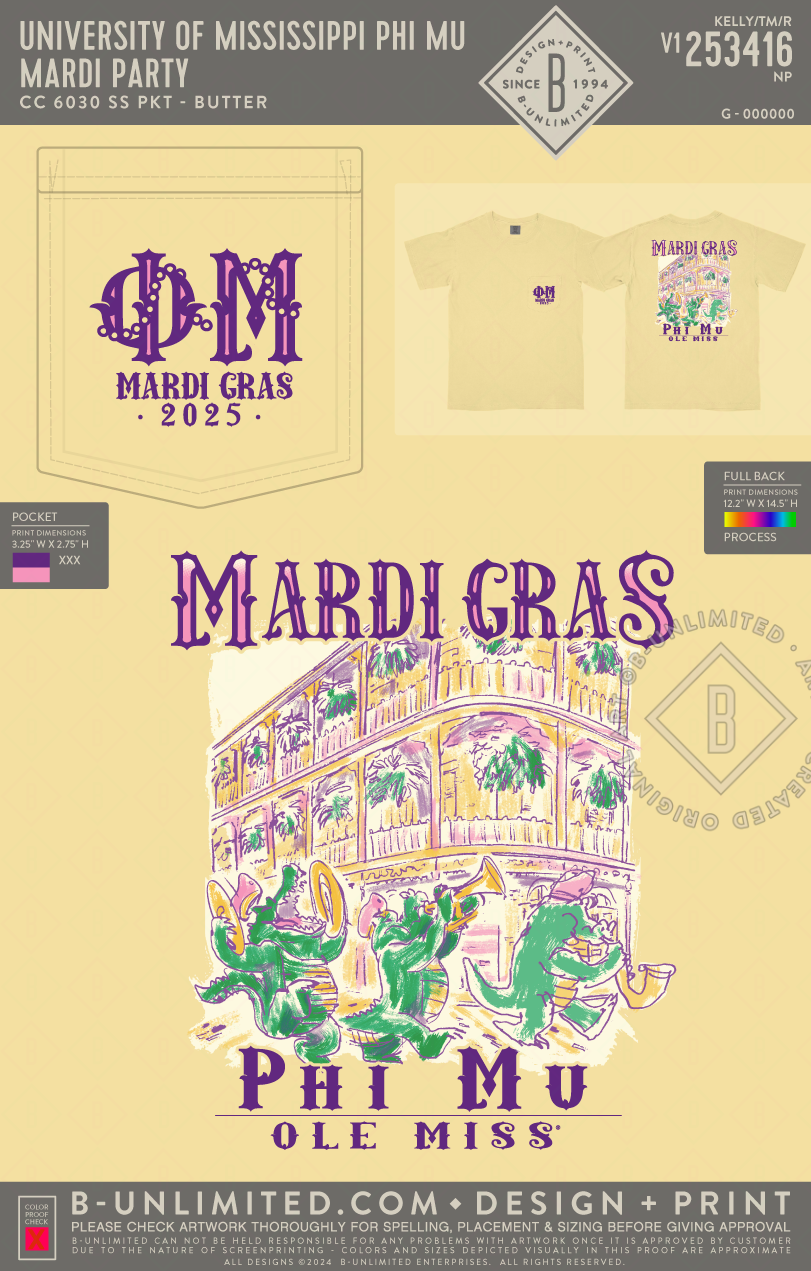 University of Mississippi Phi Mu - MARDI PARTY - CC - 6030 - SS Pocket - Butter