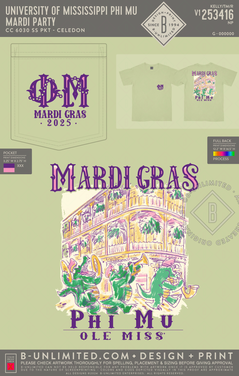 University of Mississippi Phi Mu - MARDI PARTY - CC - 6030 - SS Pocket - Celadon