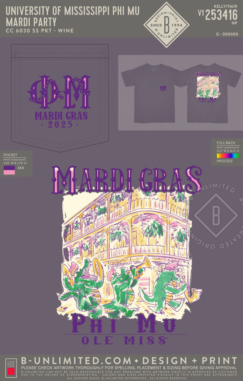 University of Mississippi Phi Mu - MARDI PARTY - CC - 6030 - SS Pocket - Wine