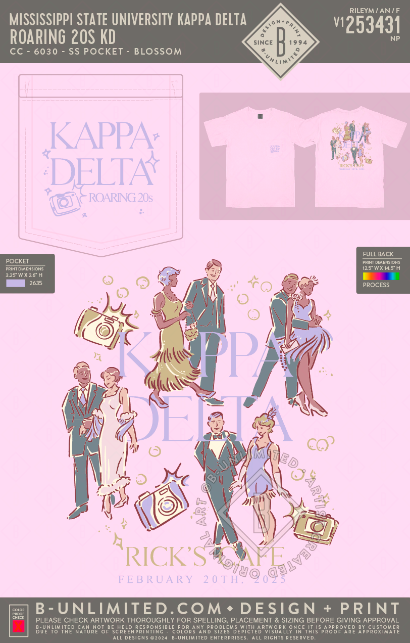 Mississippi State University Kappa Delta - Roaring 20's KD - CC - 6030 - SS Pocket - Blossom