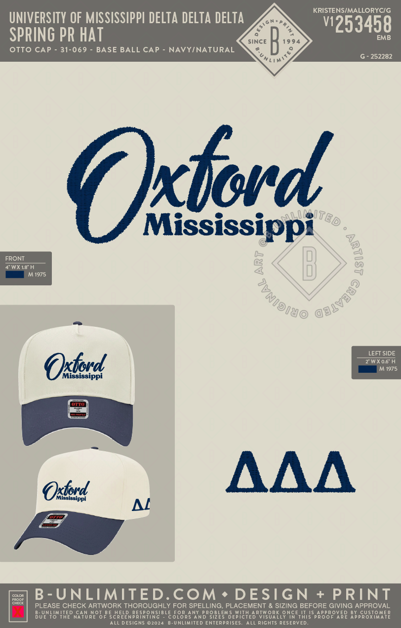 University of Mississippi Delta Delta Delta - Spring PR Hat - Otto Cap - 31-069 - Baseball Cap - Navy/Natural