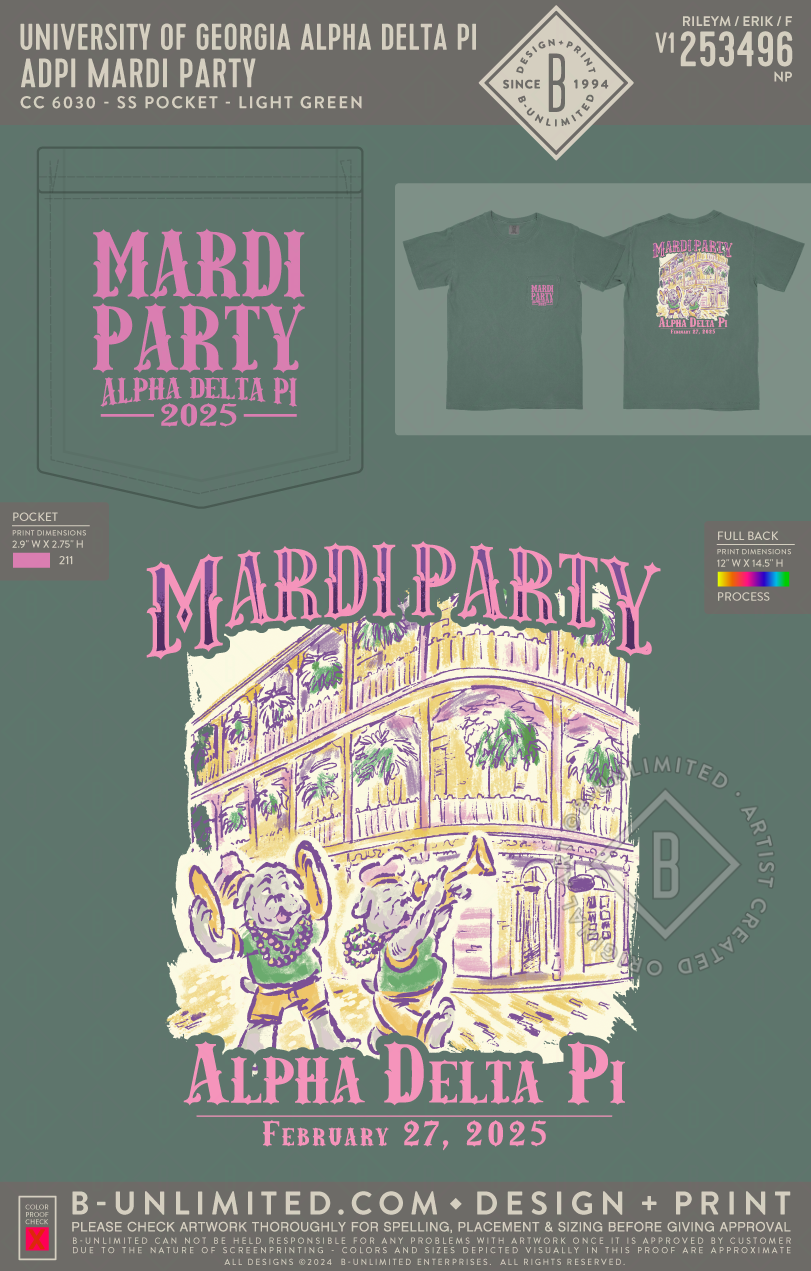 UGA ADPI - ADPi Mardi Party - CC - 6030 - SS Pocket - Light Green