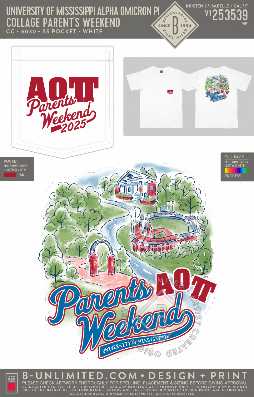 University of Mississippi Alpha Omicron Pi - Collage Parent's Weekend - CC - 6030 - SS Pocket - White