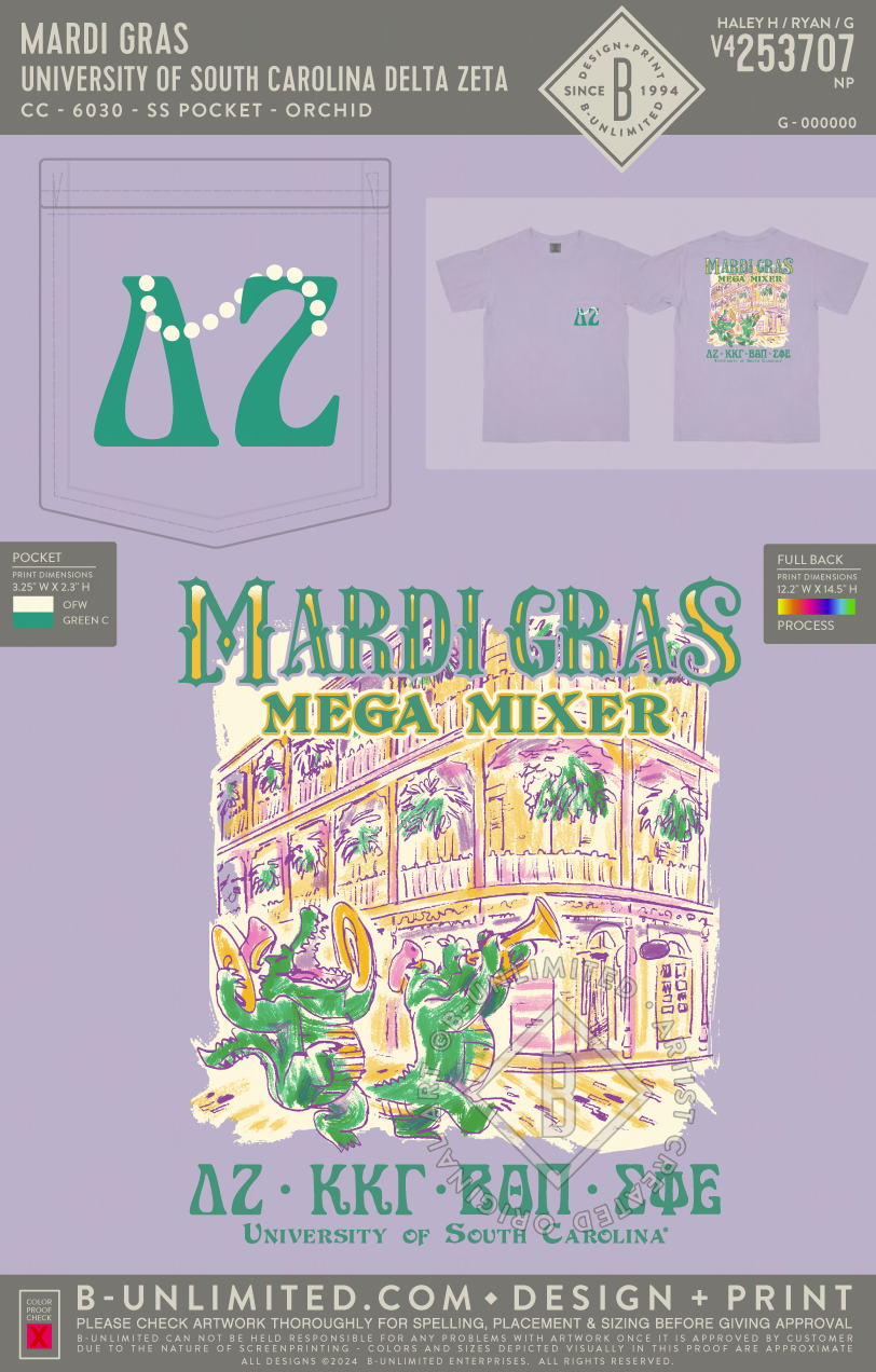 University of South Carolina Delta Zeta - Mardi Gras - CC - 6030 - SS Pocket - Orchid