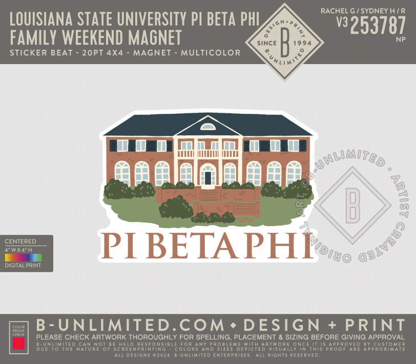 Louisiana State University Pi Beta Phi - Family Weekend Magnet - Sticker Beat - 20PT 4x4 - Magnet - Multicolor