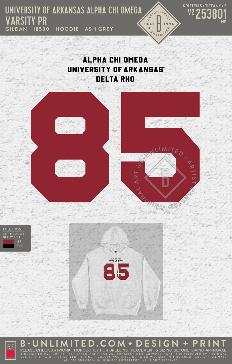 UofA AXO - Varsity PR - Gildan - 18500 - Hoodie - Ash Grey