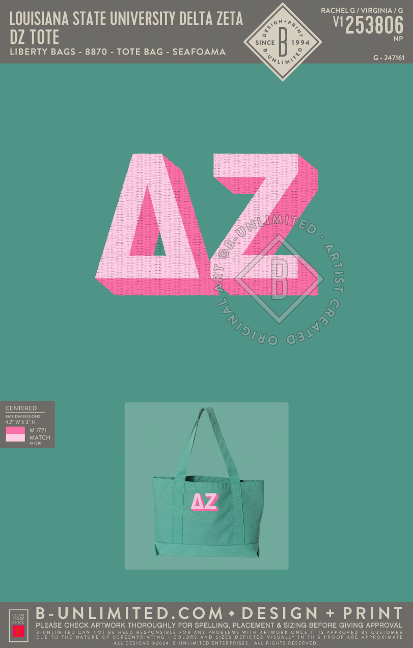 Louisiana State University Delta Zeta - DZ Tote - Liberty Bags - 8870 - Tote Bag - Seafoam Green