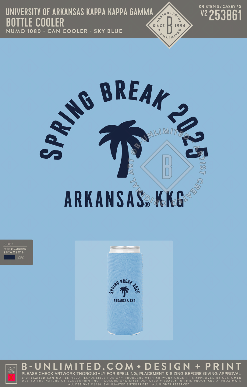 University of Arkansas Kappa Kappa Gamma - Bottle Cooler - Numo - 1080 - Slim Can Cooler - Sky Blue