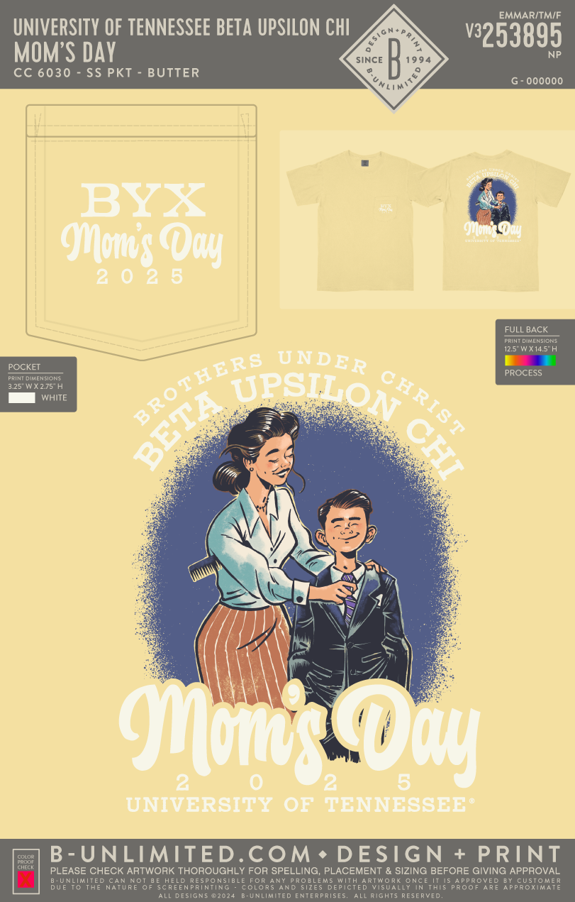 University of Tennessee Beta Upsilon Chi - Mom's Day - CC - 6030 - SS Pocket - Butter