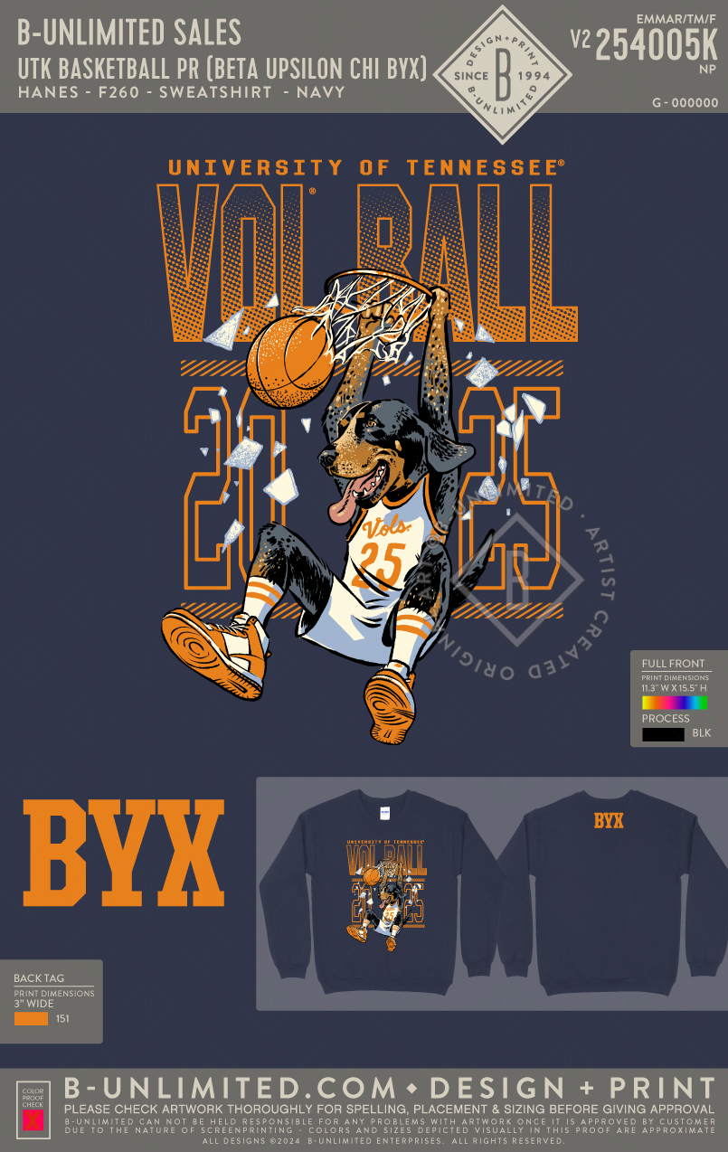 B-Unlimited Sales - UTK Basketball PR (BYX) - Hanes - F260 - Sweatshirt - Navy