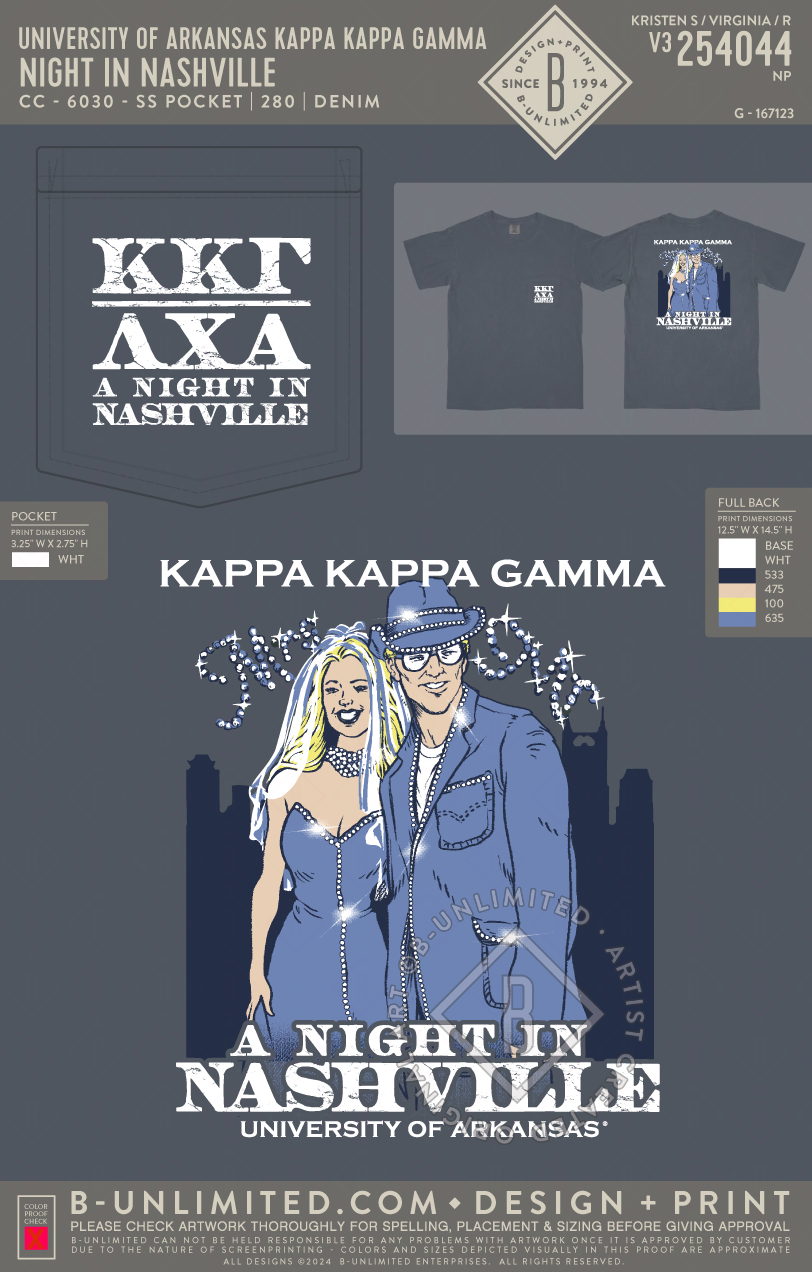 University of Arkansas Kappa Kappa Gamma - Night In Nashville - CC - 6030 - SS Pocket - Denim