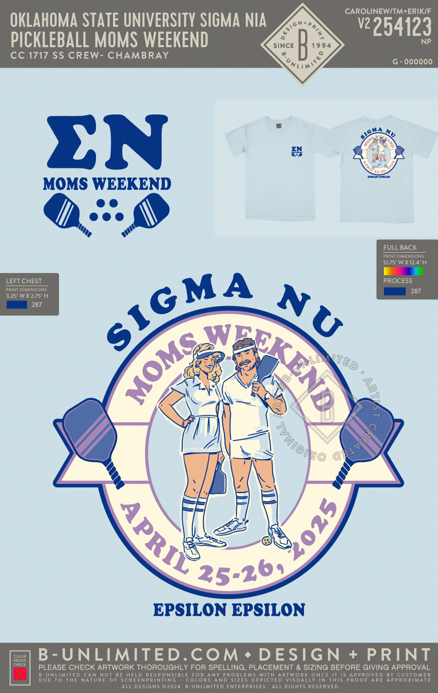 Oklahoma State University Sigma Nu - PickleBall Moms Weekend - CC - 1717 - SS Crew - Chambray