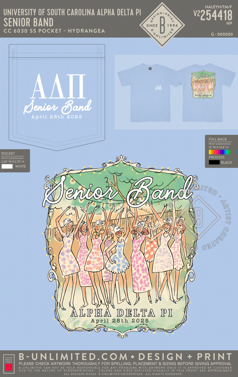 University of South Carolina Alpha Delta Pi - Senior Band - CC - 6030 - SS Pocket - Hydrangea