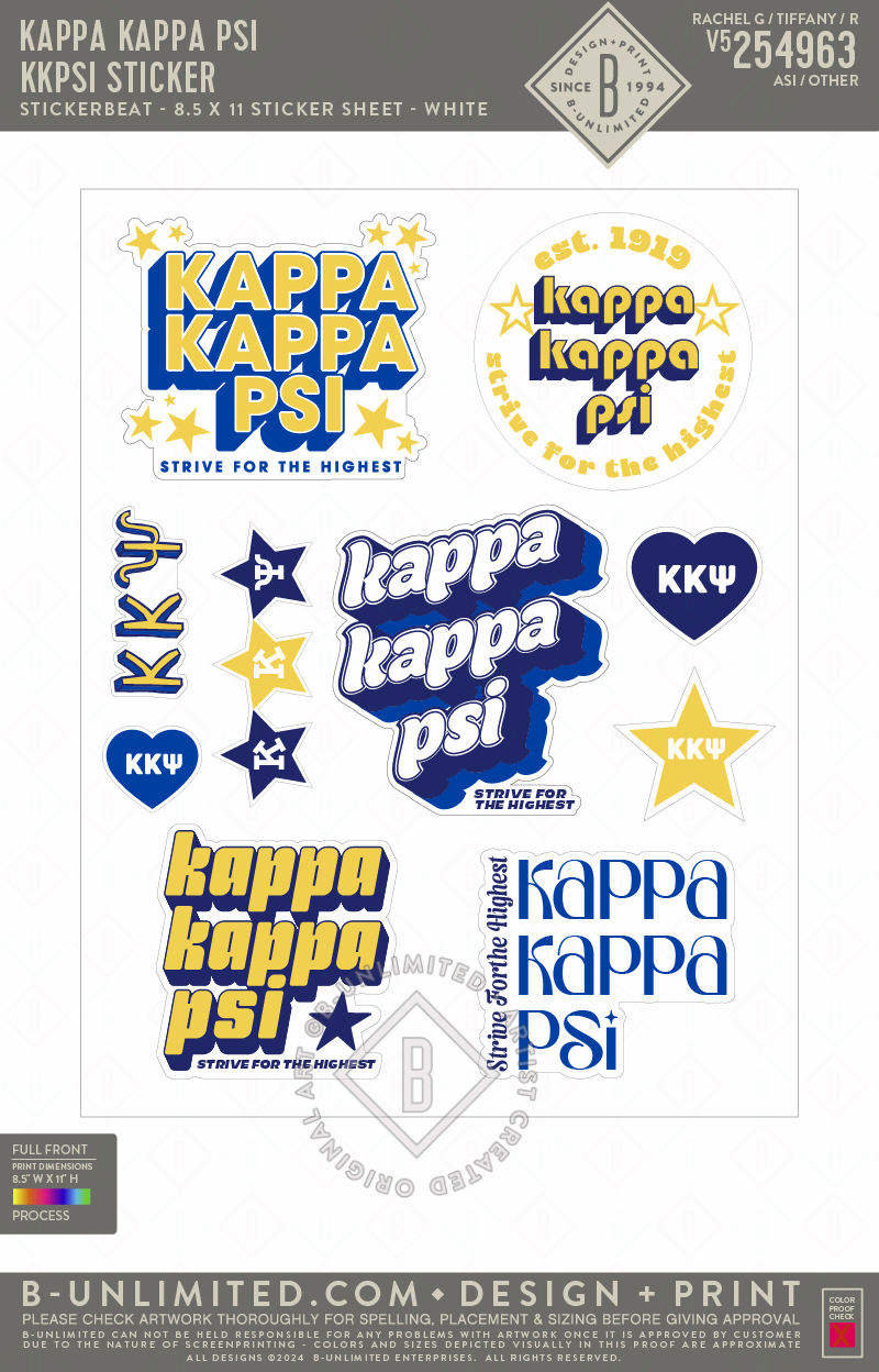 Kappa Kappa Psi - KKPsi Sticker - Sticker Beat - 8.5 x 11 Sticker Sheet - Multicolor