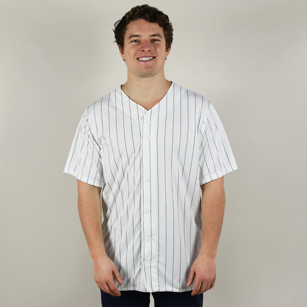 Augusta Sportswear 1685 Pinstripe Full Button Baseball Jersey - White/ Royal M